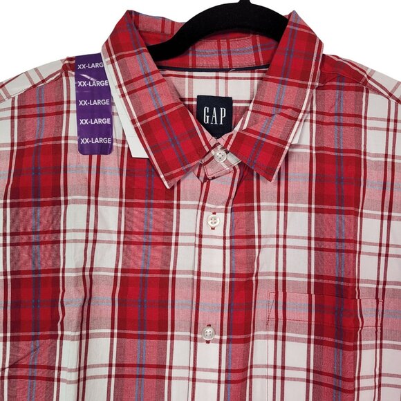 GAP Men's Red Plaid Short Sleeve Button-Up Cotton Poplin Shirt Size XX-Large - Picture 3 of 12